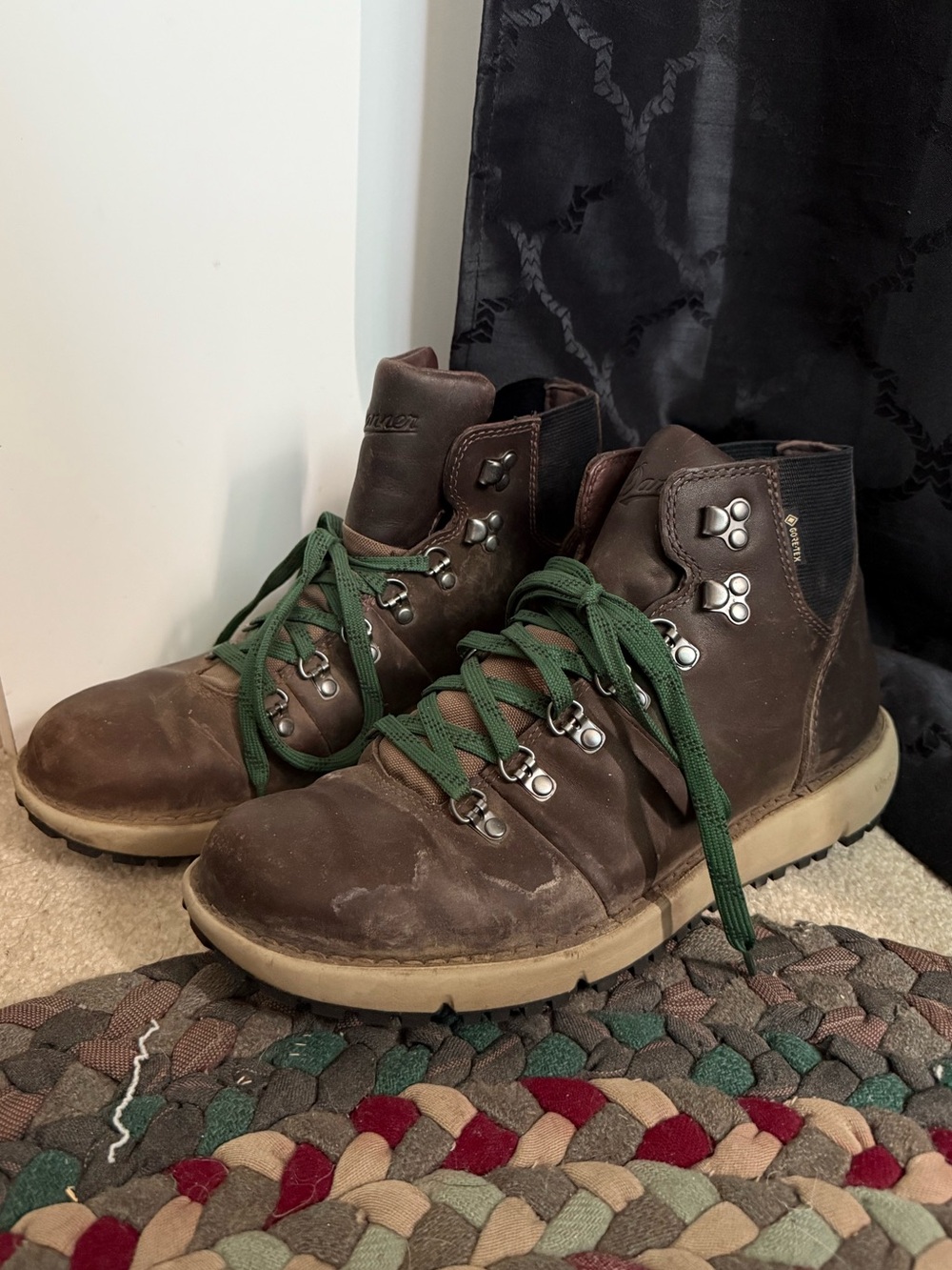 Danner Brown Leather Hiking Boots with Green Laces